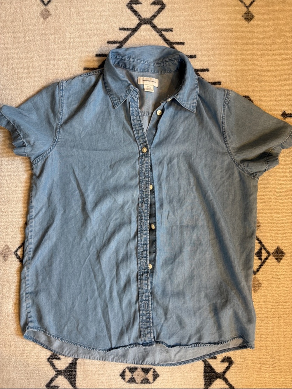 Calvin Klein Jeans Denim-Style Short-Sleeve Button-Down Shirt - Light Blue